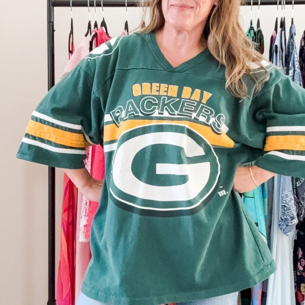 Vintage 95 Mens L Green bay packers Yellow Green Football T Shirt NFL Jerey